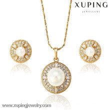 62870 Xuping Fashion White Pearl Jewelry Set, 18 K chapado en oro conjunto de joyas de diamantes